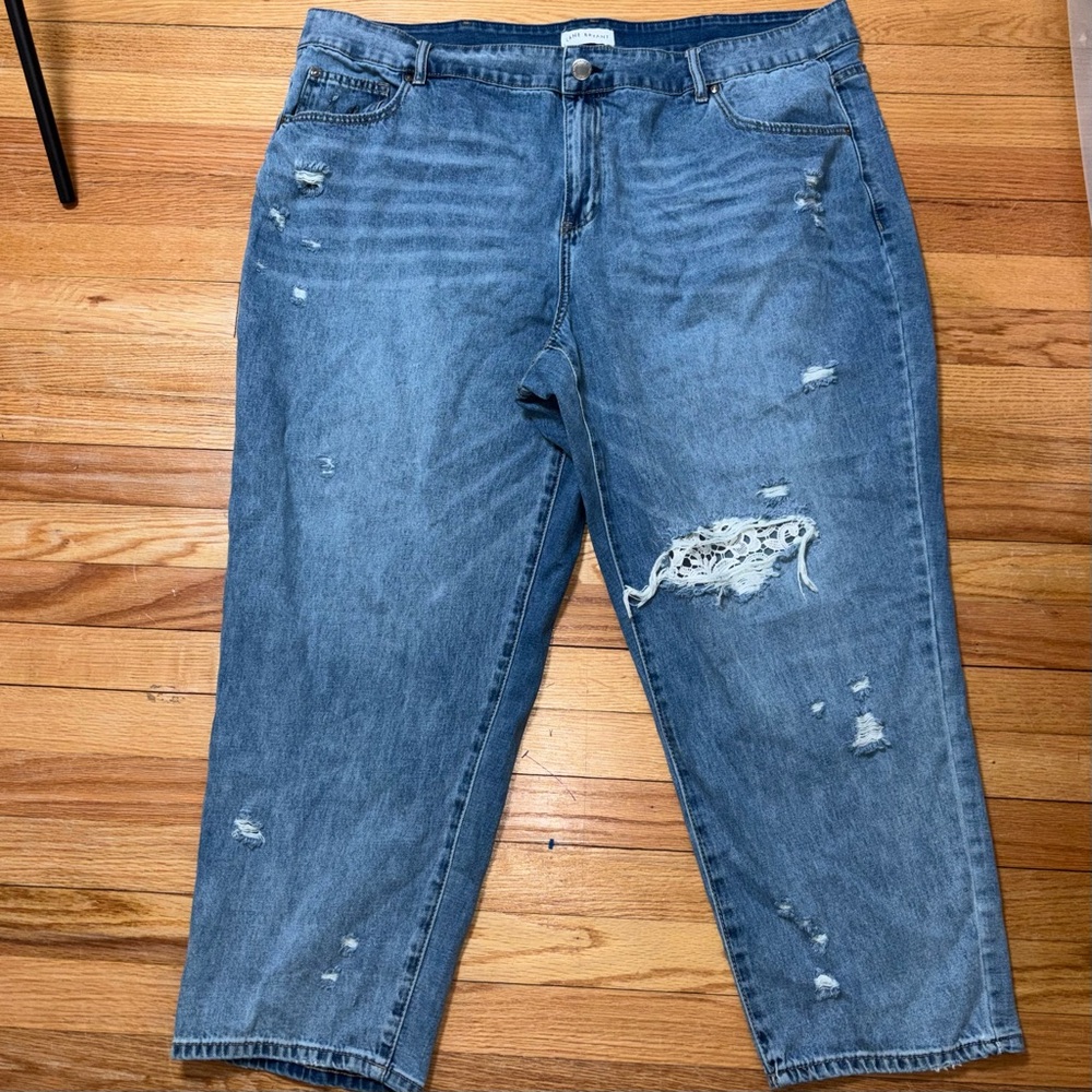 Lane Bryant Flex Magic Waistband High Rise Girlfriend Jeans Lace Knee Size 24